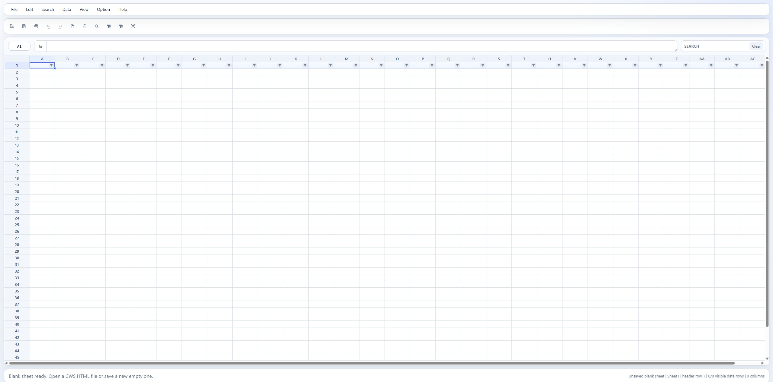 CWS Light Table editor interface showing grid editing with toolbar, formula bar, and imported spreadsheet data