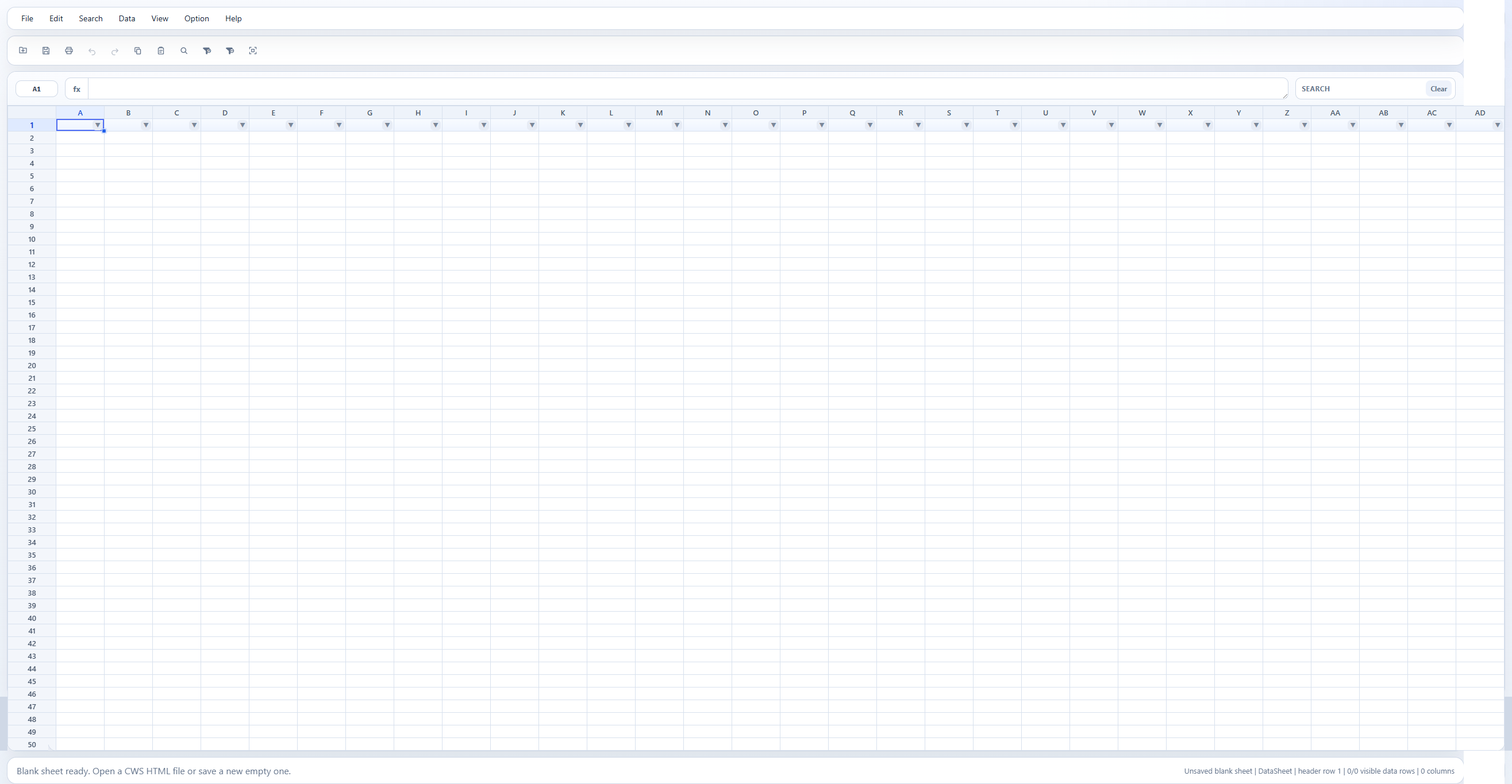 CWS Light Table editor interface showing grid editing with toolbar, formula bar, and imported spreadsheet data